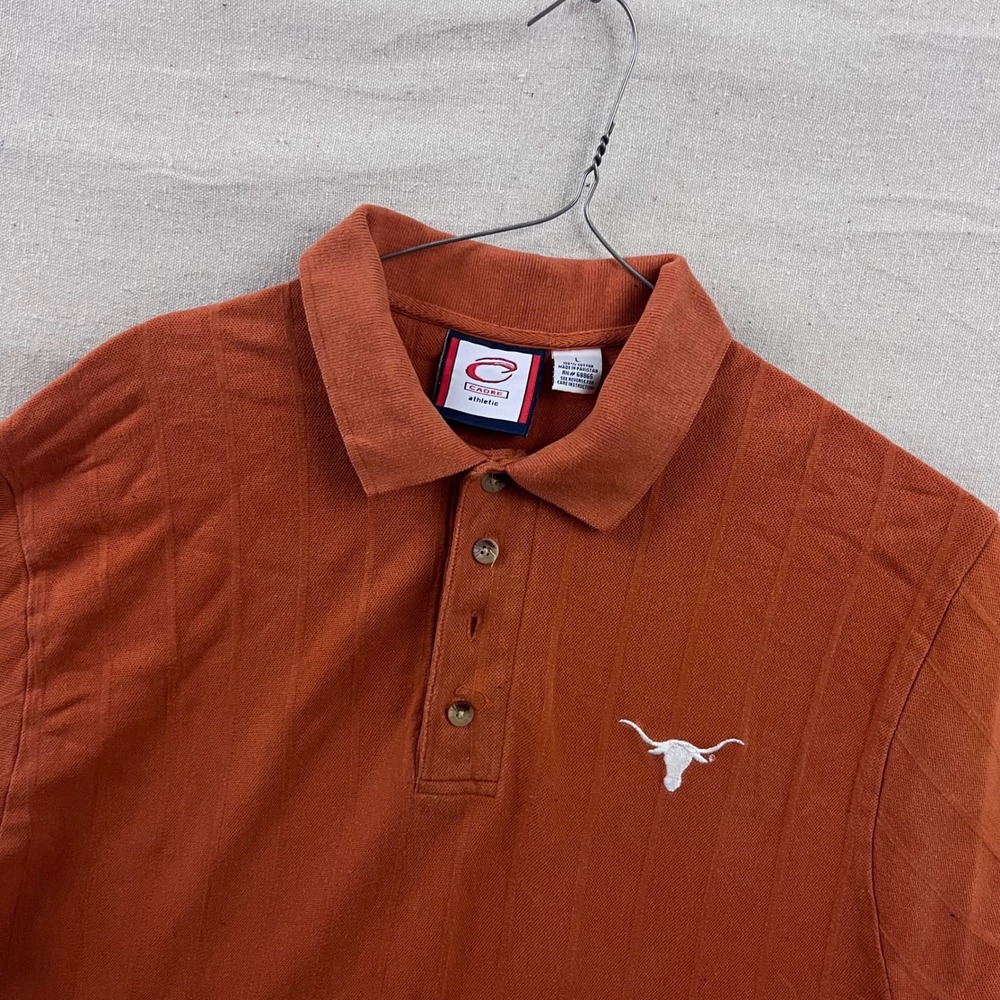 Cadre Athletic Polo Shirt Mens L Burnt Orange Texas Longhorns Textured‎ Stripe